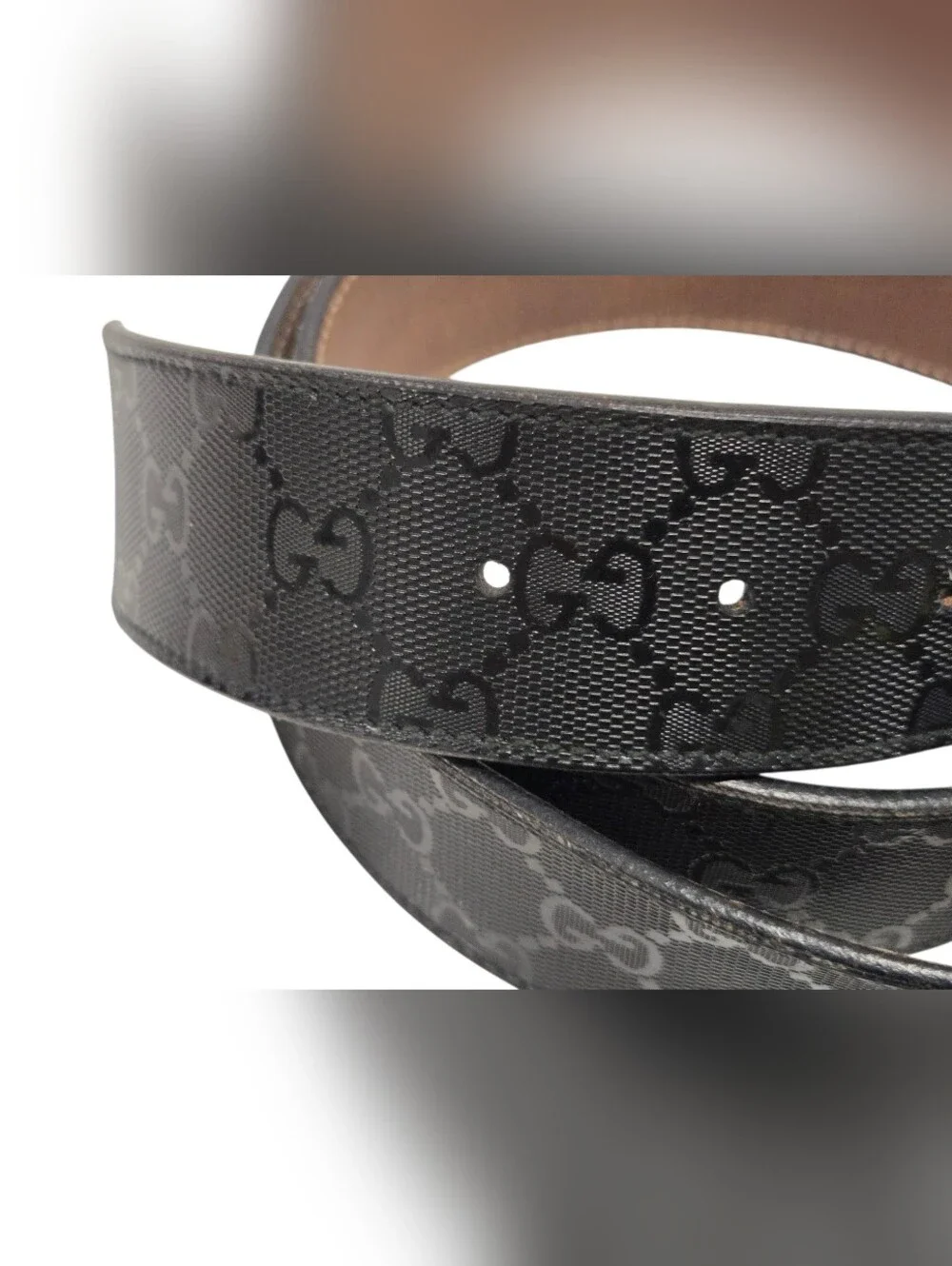 Gucci Black Imprime Black Belt with Interlocking GG Buckle Sz‎ 38